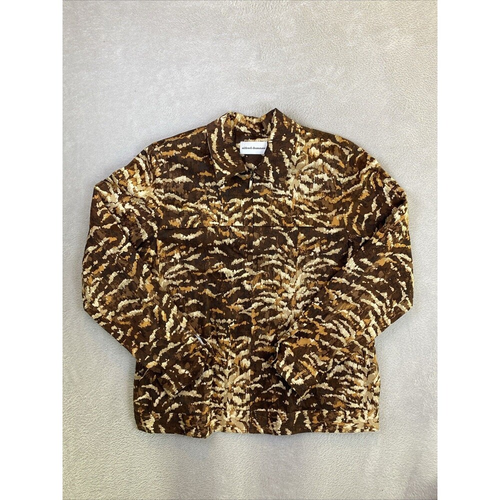 Alfred Dunner Zip Up Lightweight Jacket Women's 8 Brown gold Abstract Stretch wa